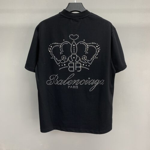 「#1216」Paris royal crown hot diamond short sleeve t-shirt