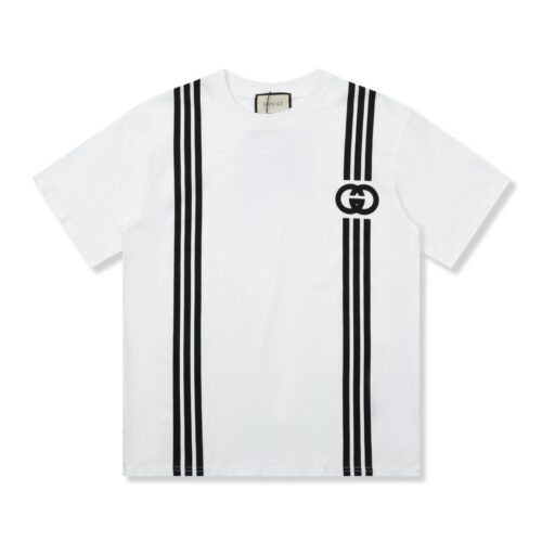 「#1519」Gucci 23SS double G vertical stripe foam printed t-shirt