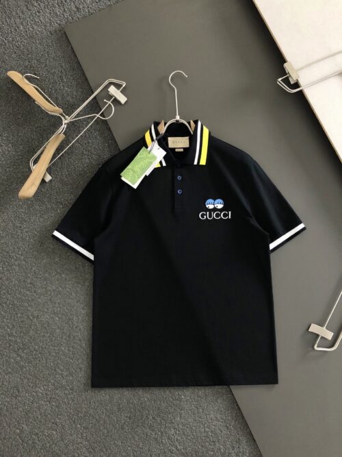 「#1700」Gucci Floral neckline embroidered polo shirt with cartoon lettering