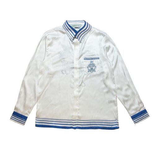 「#1985」Casablanca White blue flying fish, Sicily, long sleeve shirt