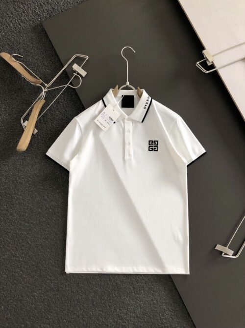 「#2065」Givenchy Monochrome embroidered polo shirt with lapel