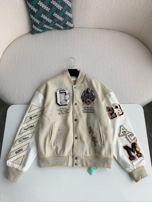 「#2337」OFF-WHITE xAc Milan FW22 Collaborative Colorblock Baseball Jacket