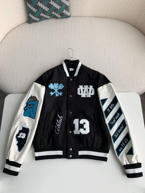 「#2338」OFF-WHITE xAc Milan FW22 Collaborative Colorblock Baseball Jacket