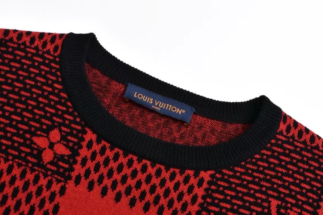 「#2411」Louis Vuitton 24fw black and red checkered jacquard crew neck sweater - 图片 3