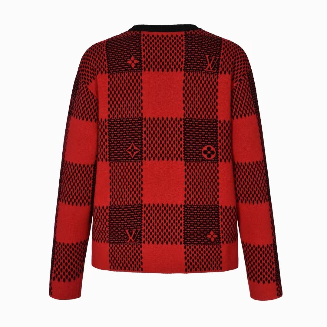 「#2411」Louis Vuitton 24fw black and red checkered jacquard crew neck sweater - 图片 2