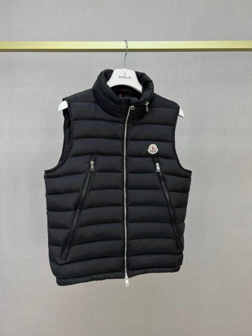 「#2442」Moncler new albyt oblique zipper hidden hood stand collar vest