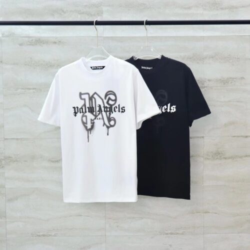 「#2514」palm Angels lettering spray-painted short-sleeves