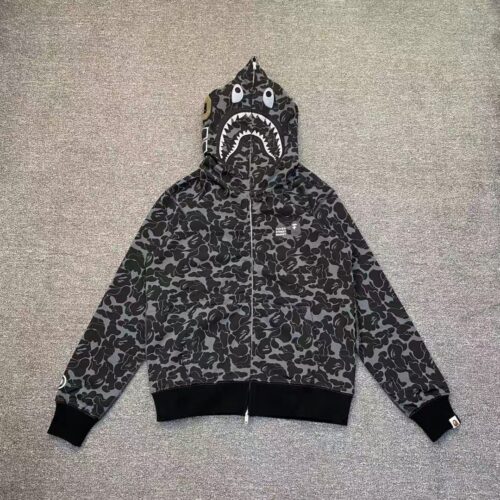 「#2663」bape grey camouflage classic shark zipper sweatshirt
