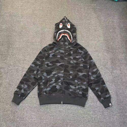 「#2667」bape grey camouflage classic shark zip-up sweatshirt