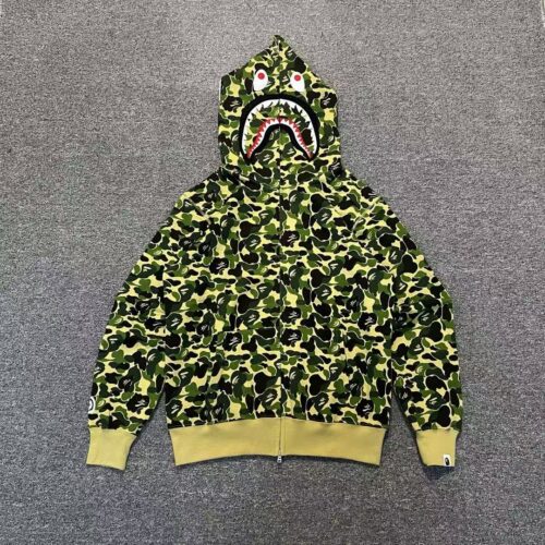 「#2669」bape camouflage green classic shark zip-up sweatshirt