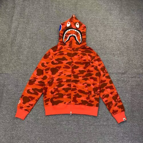 「#2671」bape camouflage orange classic shark zipper sweatshirt