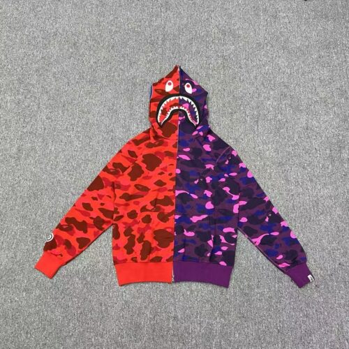 「#2675」Bape shark camouflage patchwork zipper hooded sweatshirt