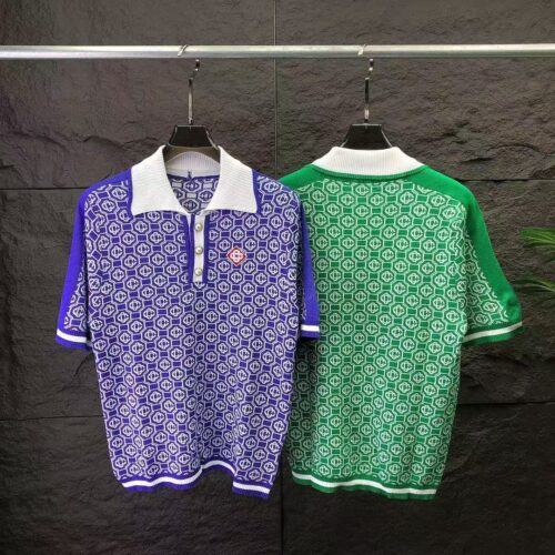 「#2900」casablanca2024 new full print jacquard knitted short-sleeved pearl button polo shirt