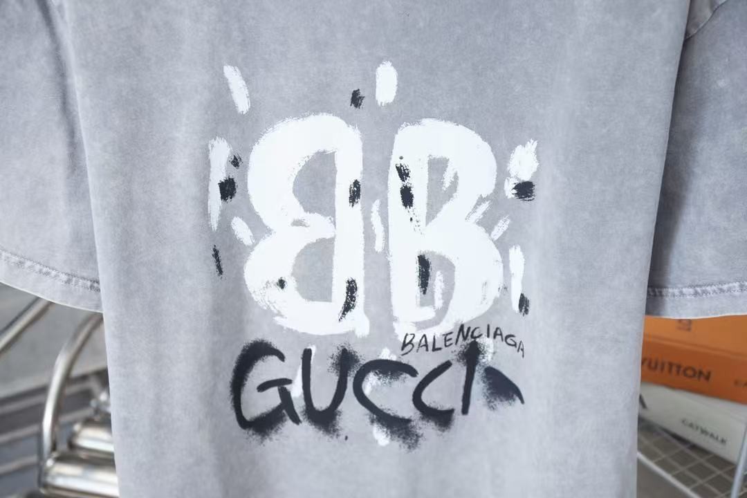 「#3098」Balenciaga Spring/Summer New Joint Lettering Distressed Graffiti Printed T-shirt - 图片 3