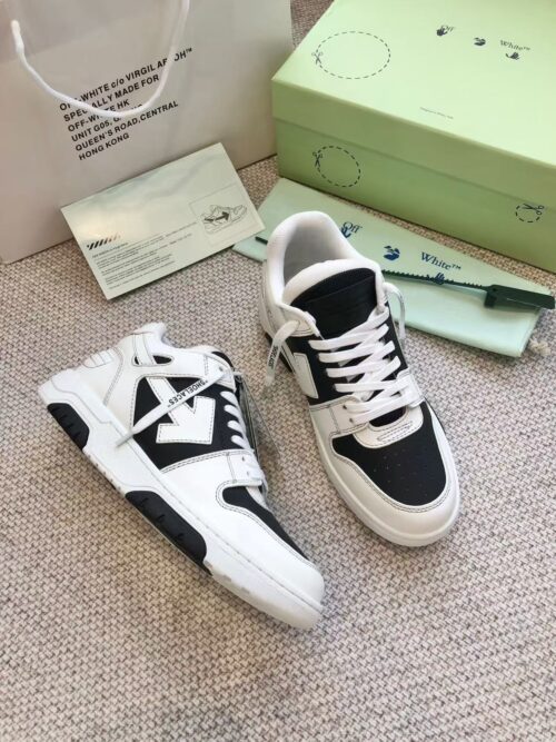 「#3246」Off-White Out-Off-Office Leather Black and white contrast Sneakers