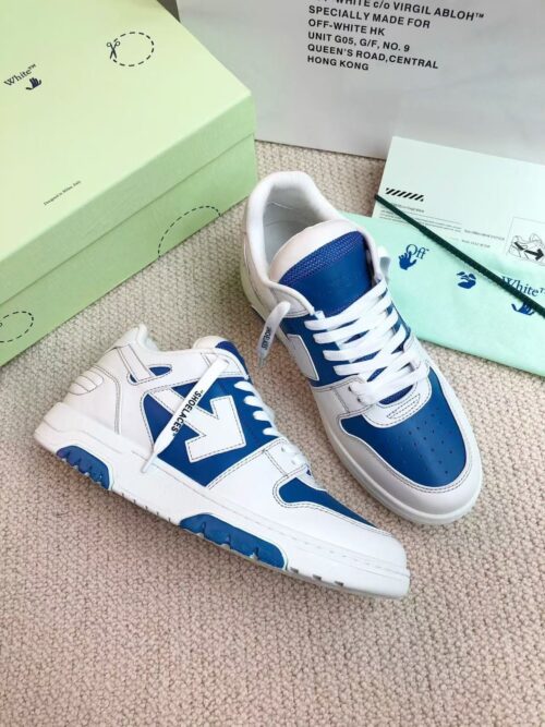 「#3247」Off-White Blue Arrows Leather Sneakers
