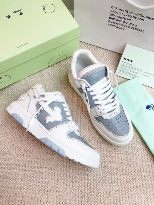「#3248」Off-White Grey Arrow Stitching Leather Sneakers