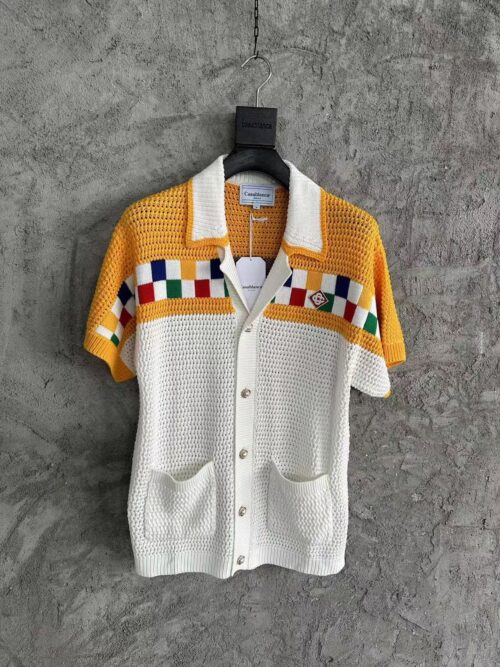 「#3283」Casablanca cotton high density knit, woven plaid sweater T-shirt