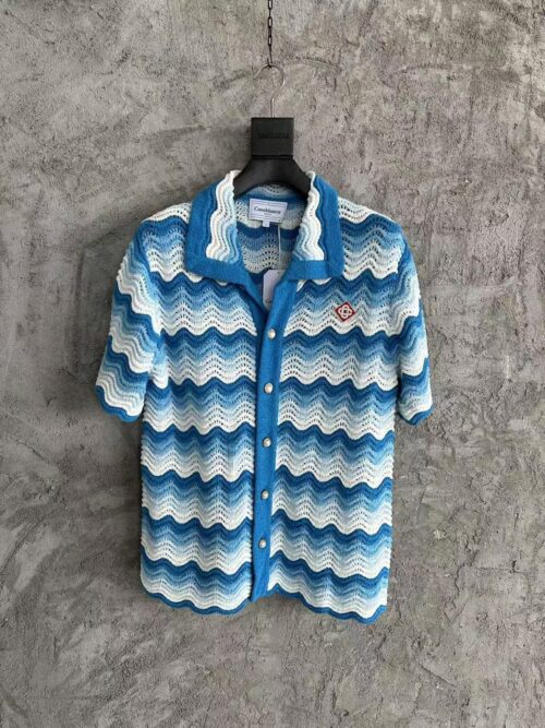 「#3287」Casablanca blue cotton high-density knitted, water ripple gradient sweater T-shirt