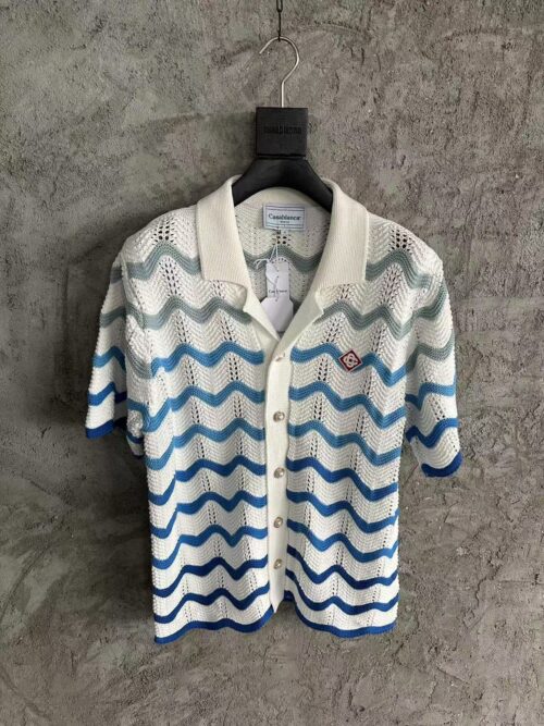 「#3289」Casablanca blue cotton high-density knitted, water ripple gradient sweater T-shirt