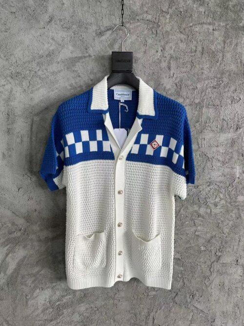 「#3291」Casablanca, blue cotton high density knit, woven sweater T-shirt