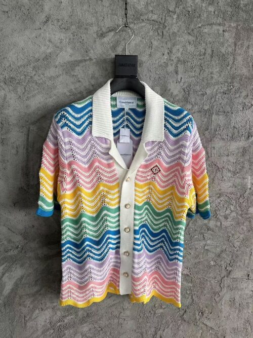 「#3293」Casablanca, rainbow-colored cotton high-density knit, water ripple gradient sweater T-shirt