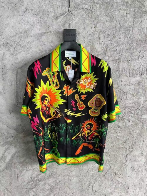 「#3309」CASABLANCA Black rock graphic silk T-shirt