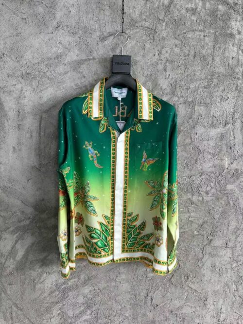 「#3315」CASABLANCA Green jewel pattern silk shirt