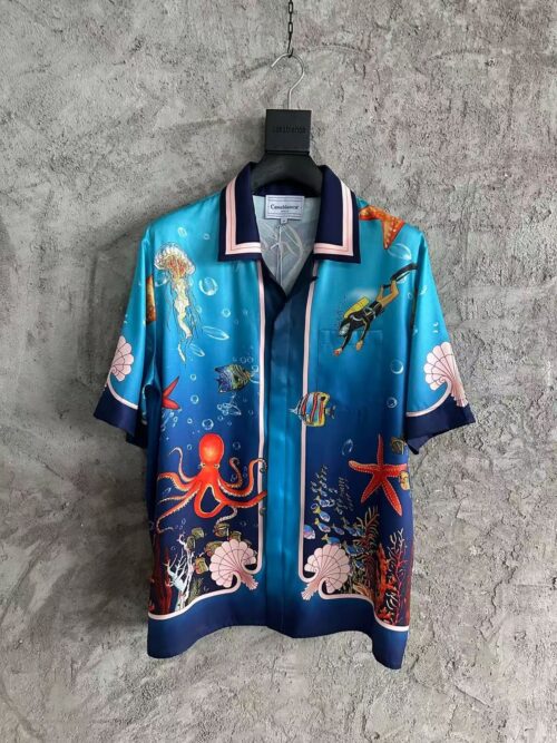 「#3329」CASABLANCA Blue silk shirt with marine animal print