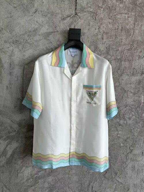 「#3333」CASABLANCA White silk T-shirt with glass house pattern