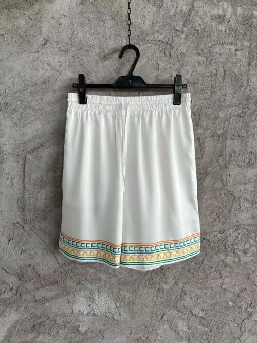 「#3336」CASABLANCA White silk shorts with tennis racket pattern