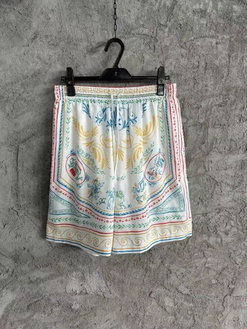 「#3346」CASABLANCA White linen shorts with totem pattern