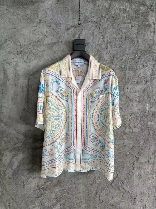 「#3347」CASABLANCA White linen T-shirt with totem pattern