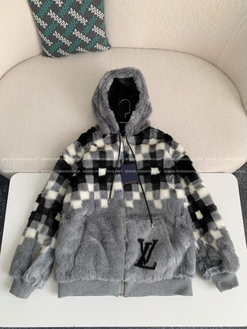 「#3400」Louis Vuitton Skiing Series FW24 Black And White Check Hooded Fleece Jacket