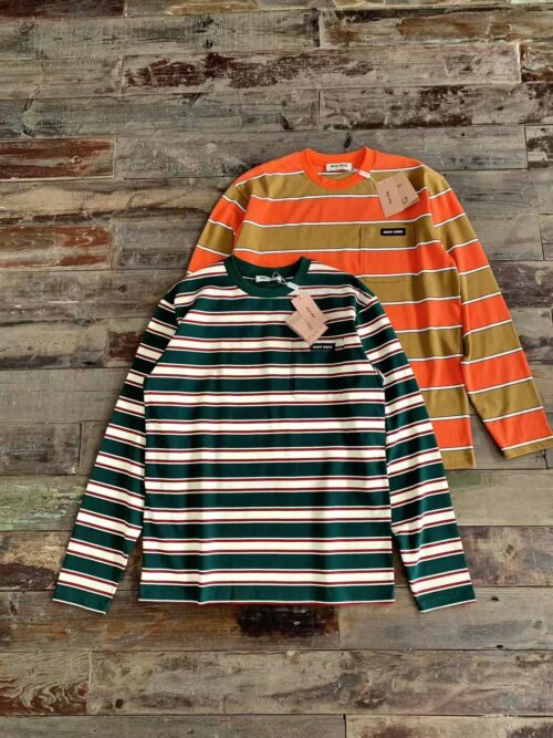 「#3407」Miumiu Pocket Stripe Long Sleeve