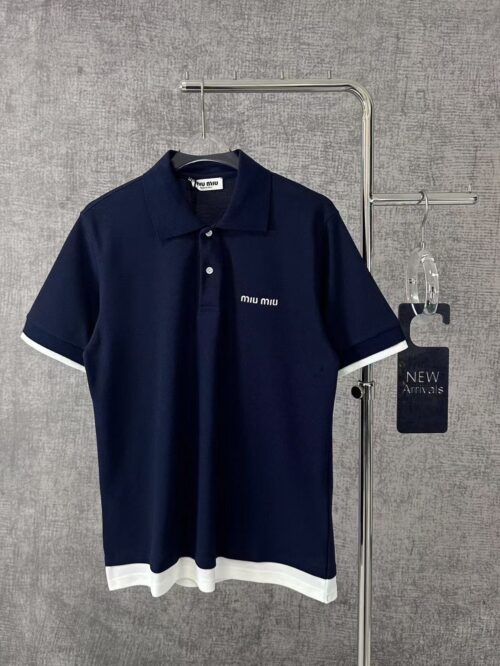 「#3410」Miumiu micro logo letter contrast color polo shirt