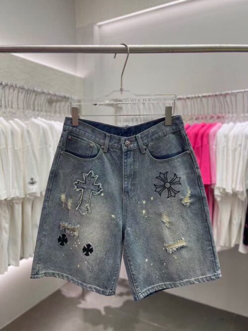 「#3685」Chrome Hearts Limited Edition Colorblock Washed Denim Shorts