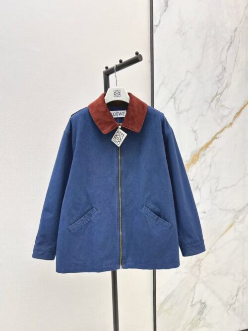 「#3873」Loewe Spring and Summer New Color-blocking Series Lapel Mid-length Casual Jacket