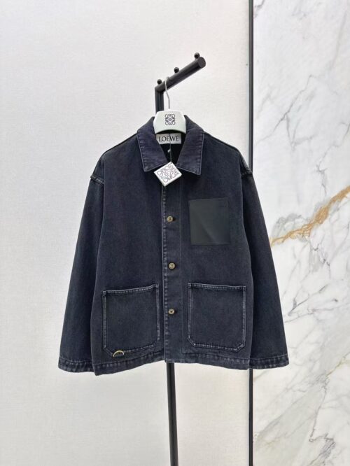 「#3875」Loewe Spring/Summer New Vintage Leather Brand Decorated Denim Jacket