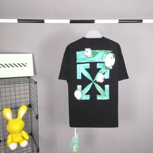 「#3965」off white eco-friendly graffiti arrow print cotton T-shirt