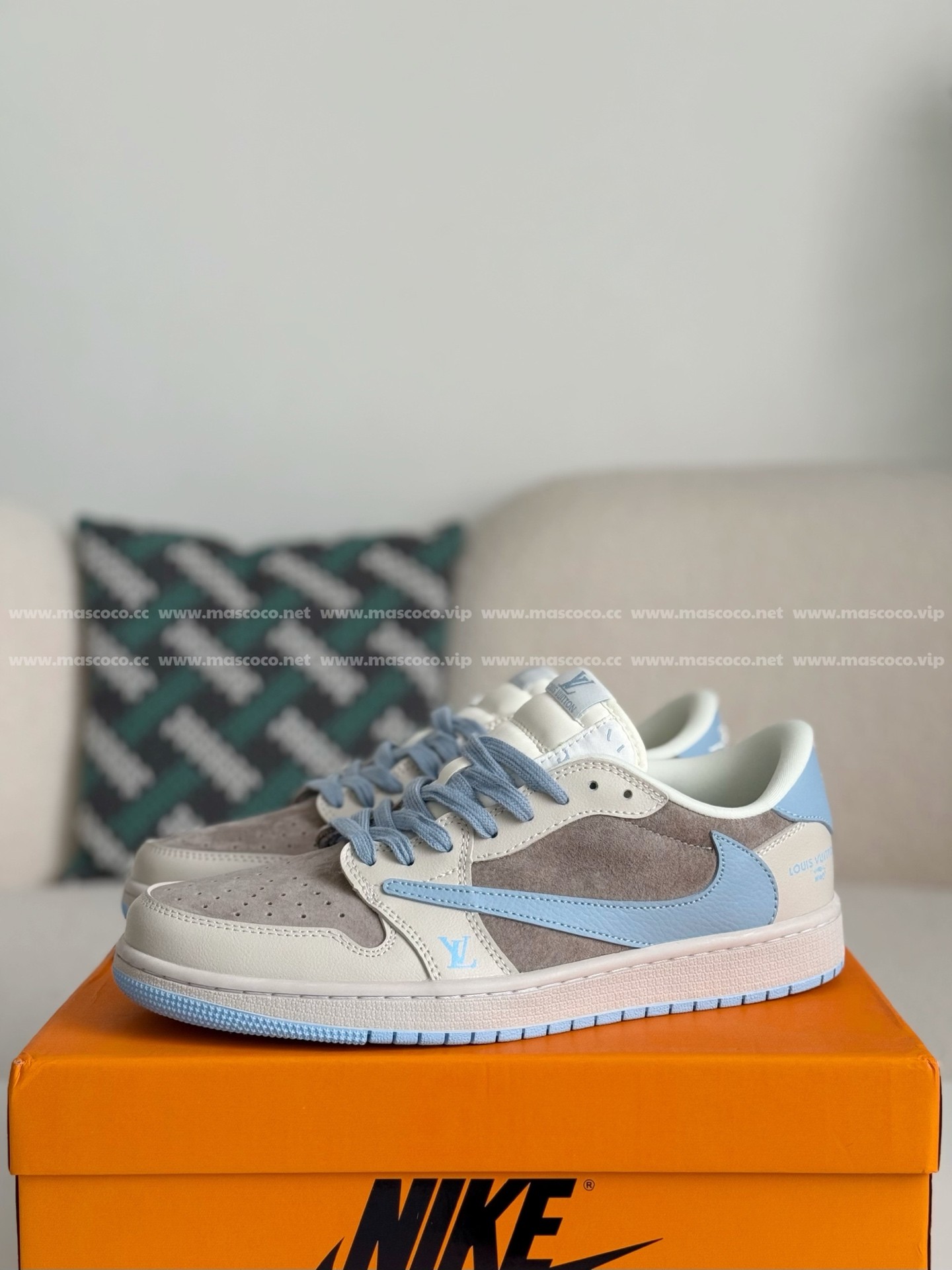 「#4077」LOUIS VUITTON x Jordan Air Jordan 1 Casual Sneakers
