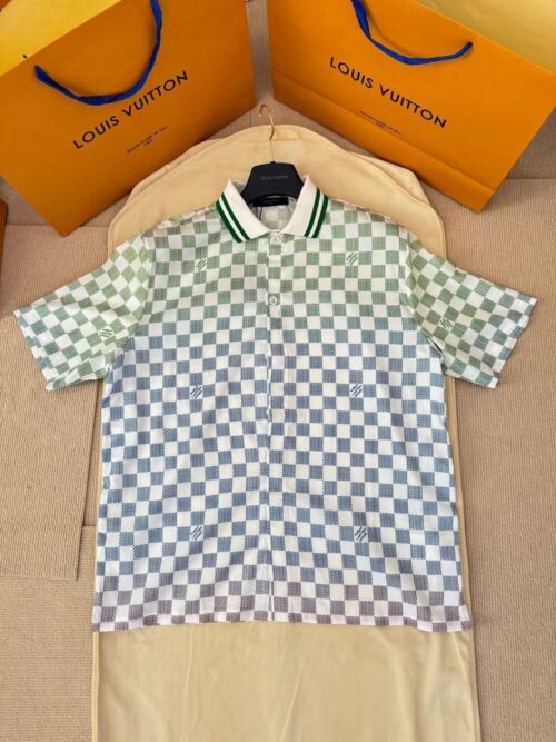 「#4407」LOUIS VUITTON Gradient Printed Silk Short-Sleeved POLO Shirt