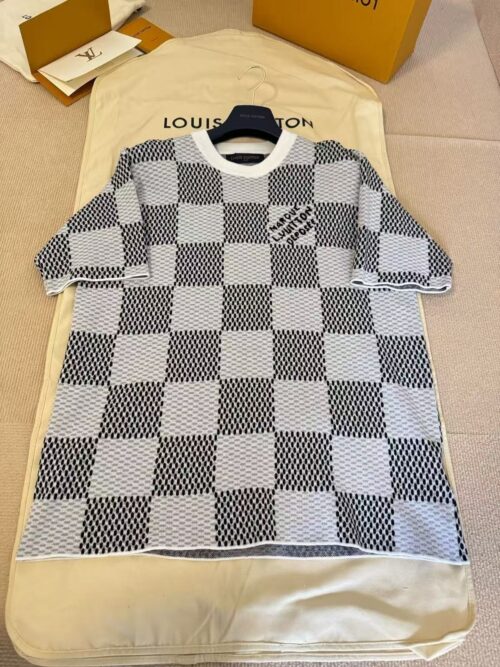 「#4410」LOUIS VUITTON Jacquard knit checkerboard short sleeves