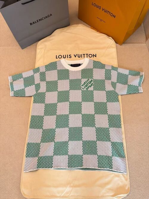 「#4411」LOUIS VUITTON Jacquard knit checkerboard short sleeves