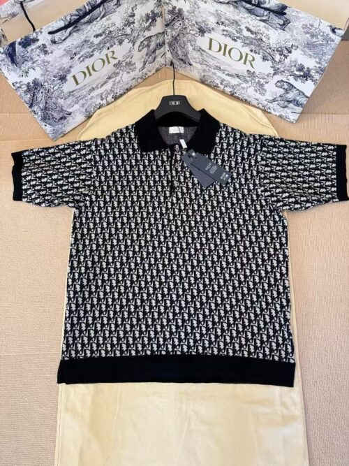 「#4419」DIOR all over print monogram knitted POLO shirt