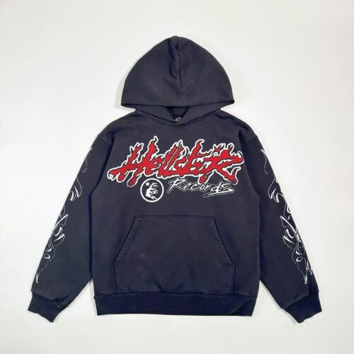 「#4429」Hellstar flame lettering washed black hoodie