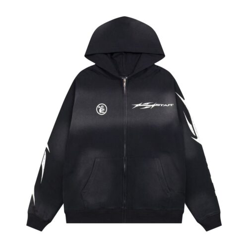 「#4433」Hellstar Hellstar Logo washed black zipper jacket straight pull hoodie American trendy hooded sweats