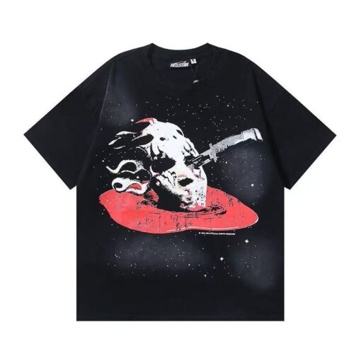 「#4439」Hellstar Hellstar Starry Sky Destruction Skull 3D Digital Printing Washed Retro Round Neck Short Sle