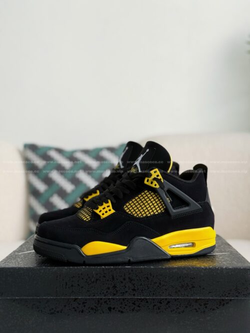 「#4327」Jordan Air Jordan 4 "Thunder" Leather Basketball Shoes Black Yellow