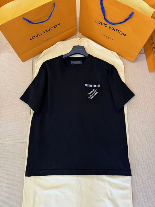 「#4460」LOUIS VUITTON Pocket contrast beaded embroidered knitted short sleeves